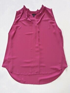 Ann Taylor Ruffle Neck Top Womens‎ Large Fuscia Pink Preppy Business Casual